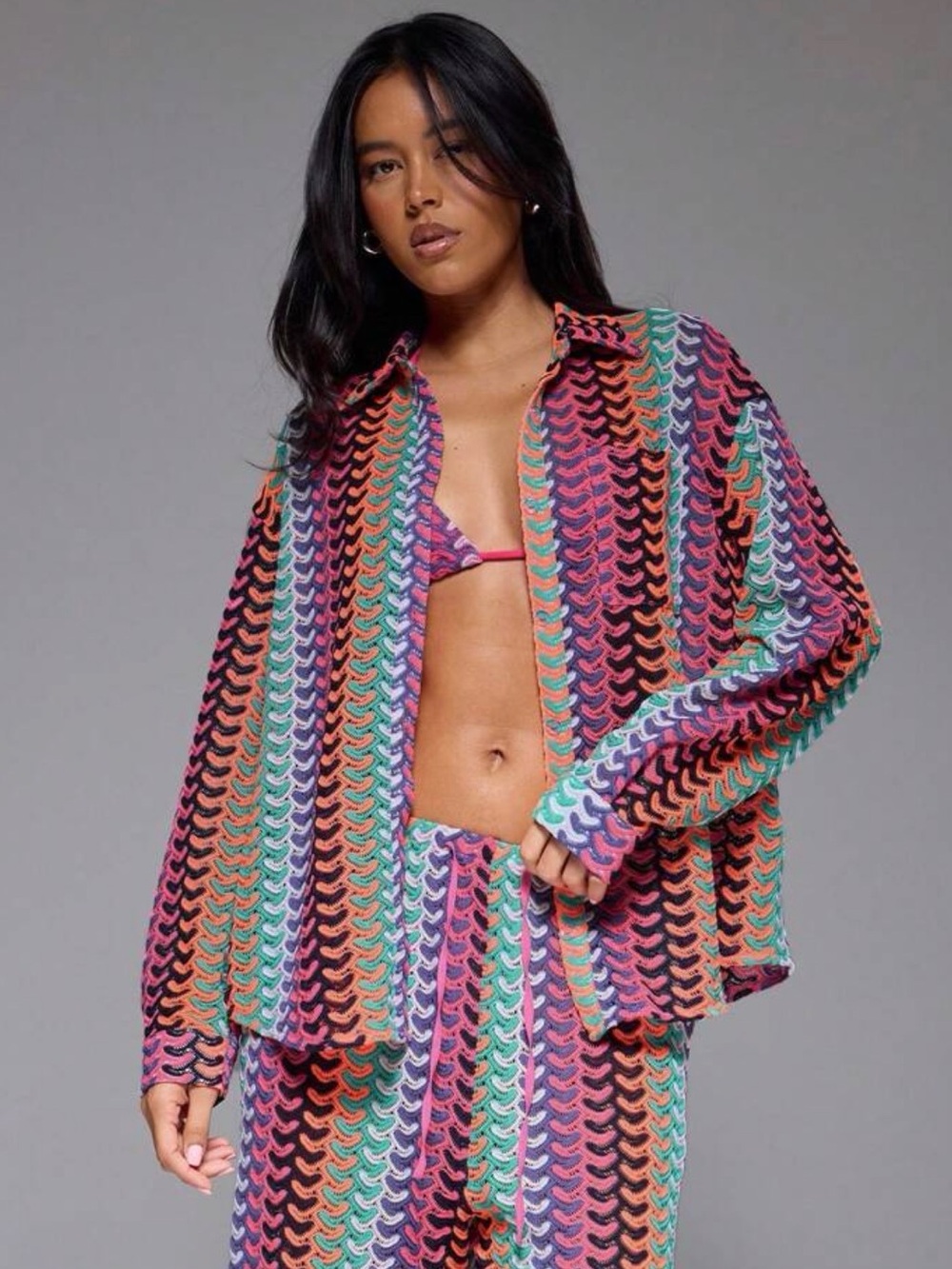 Women’s Multicolor Crochet Cover-Up Shirt – Swim Collection